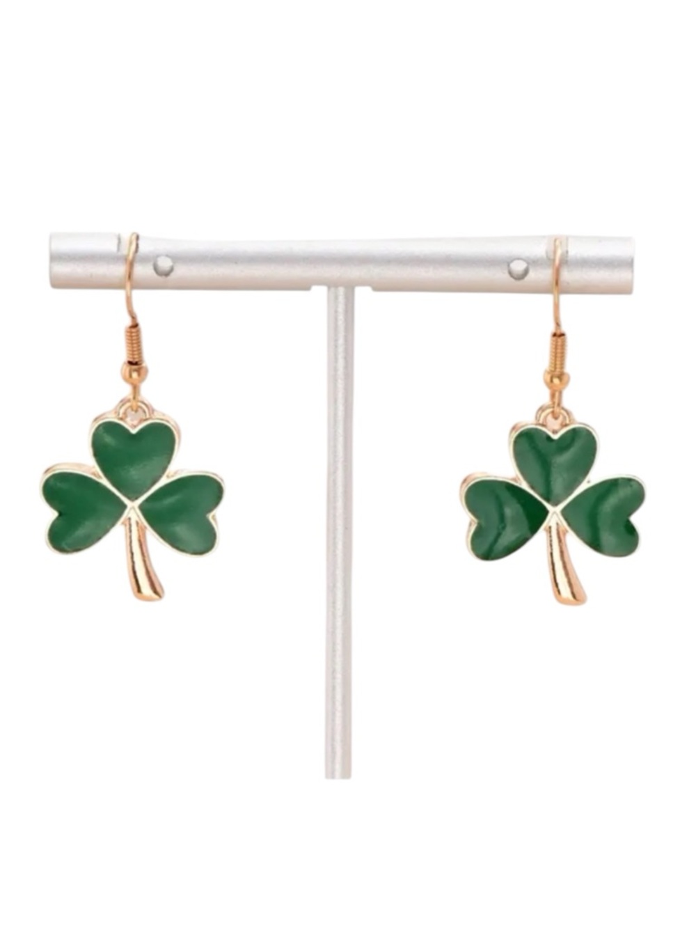 Green Four Leaf Clover Earrings Whimsigoth Gold Shamrock Drop Cottagecore